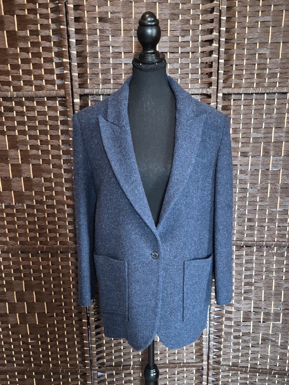 ba&sh Navy Single-Button Long Blazer